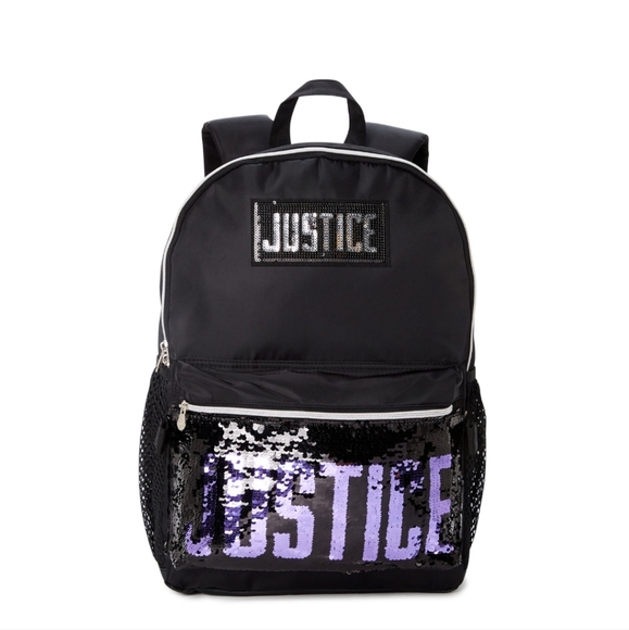 Justice Backpack Set (Bag & Lunch Bag) Black & Purple/Silver #New - Picture 6 of 6